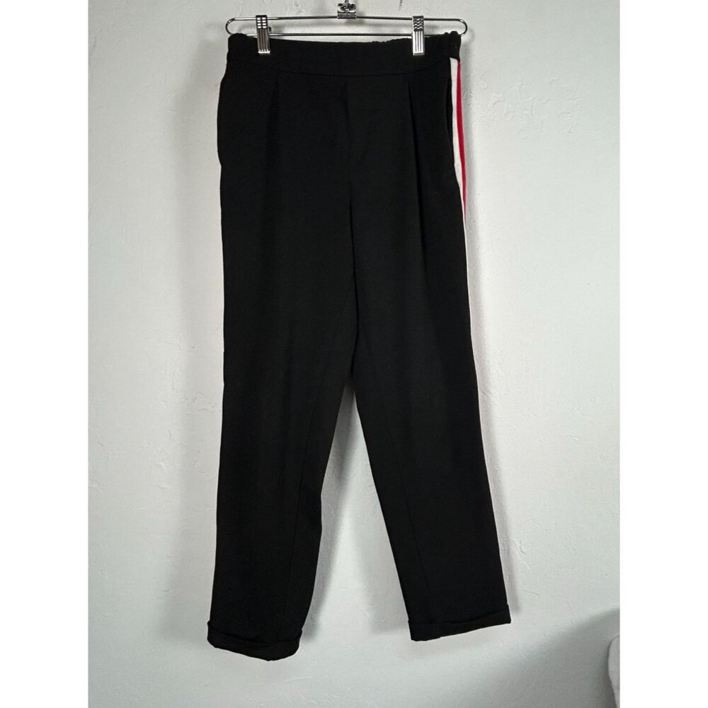 Zara Trafaluc Women's Black Ankle Pants Small Red White Side Stripe Sporty Chic